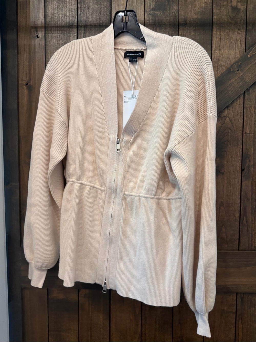 Urban Revival Cream Zip-Front Ribbed Cardigan